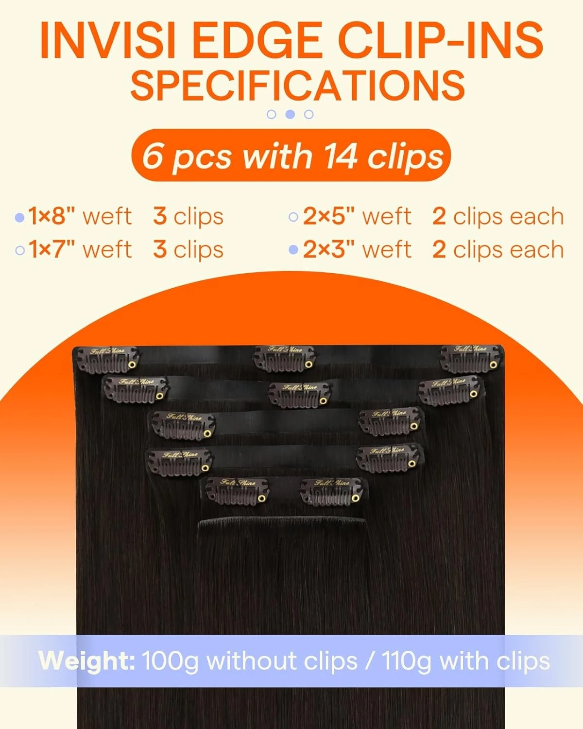 Full Shine 120G 6Pcs Injection Seamless Clip in Hair Extensions Human Hair Real Hair Straight Invisible Hair Extension Full Head