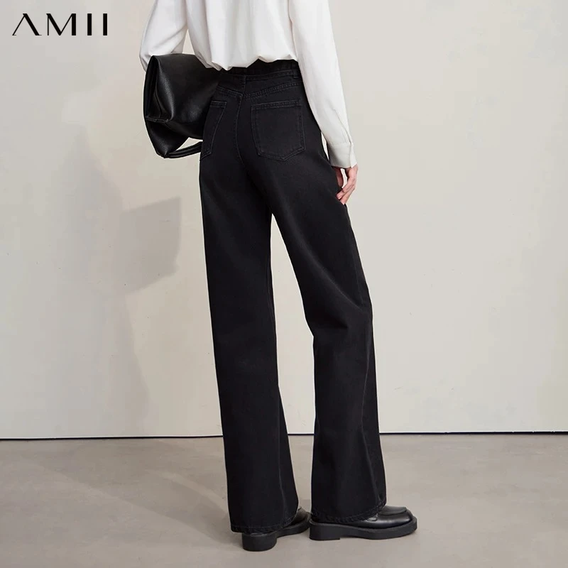 AMII Women's Jeans Pants 2026 Winter New Cotton Straight Denim Jeans Woman Thicken Warm Solid Versatile Lady Trousers 12544064