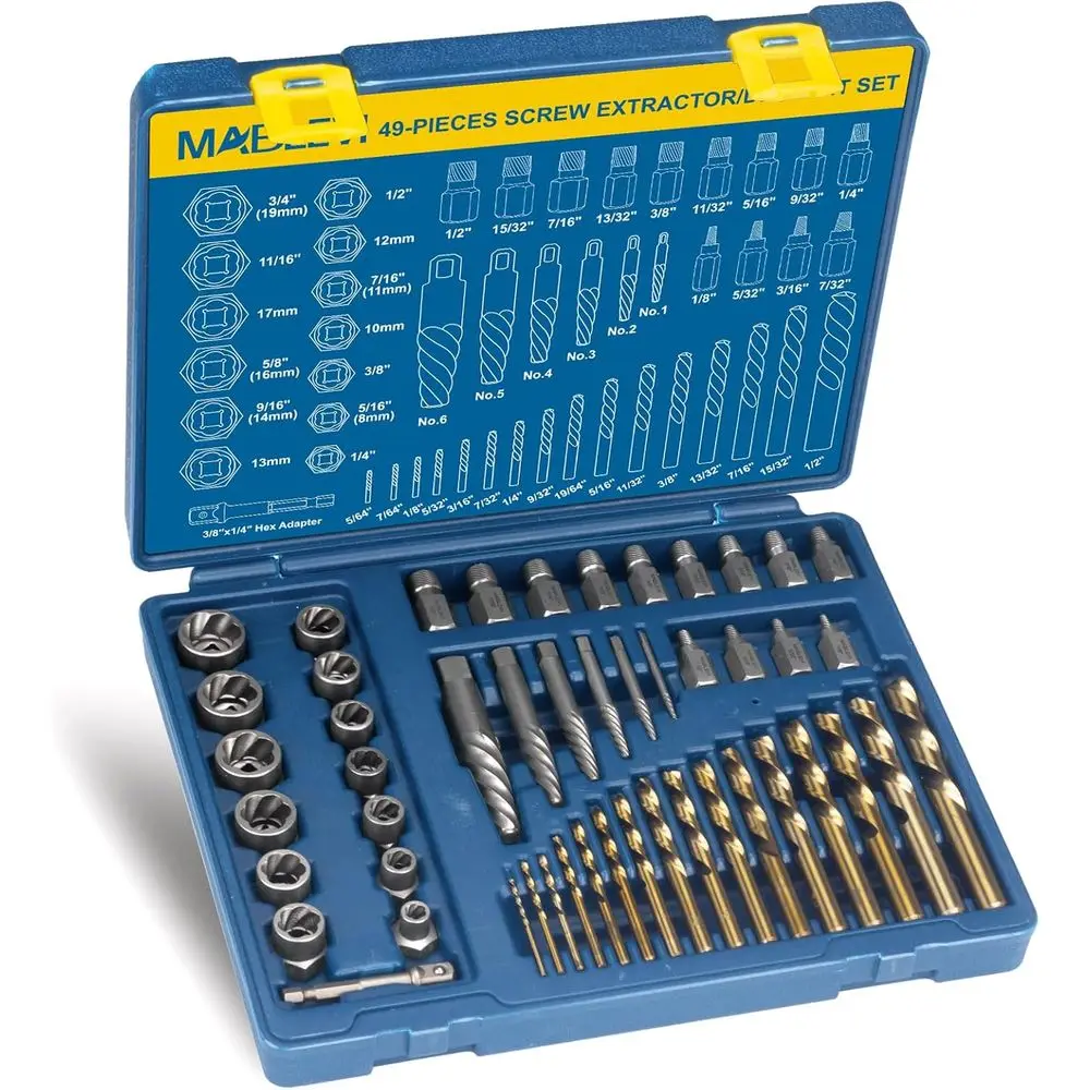 

49-Piece Screw Extractor Set for Stripped Bolts and Rusted Nuts Removal with Hand Drill Bits