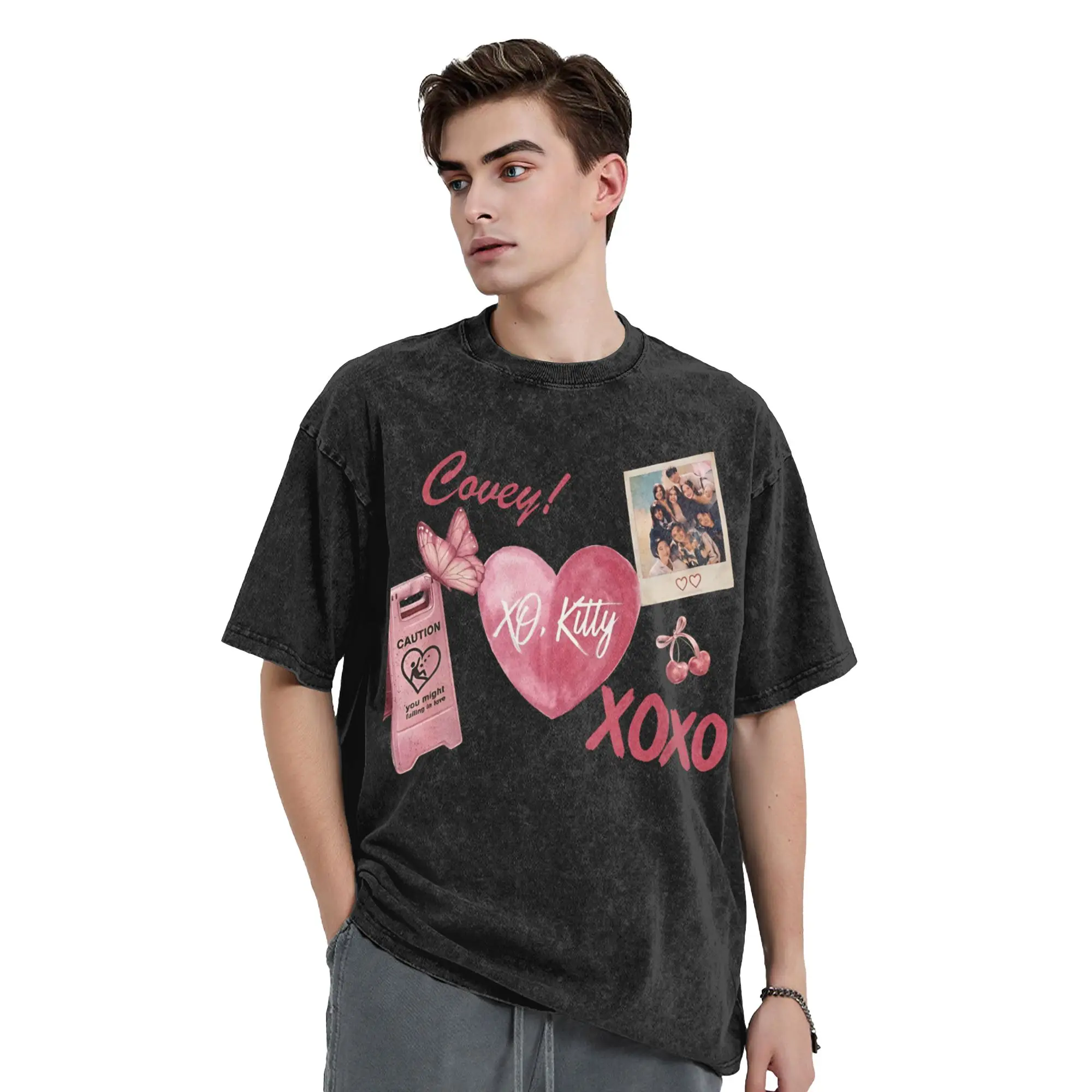 XO Kitty T-Shirts for Men  Vintage Pure Cotton Tee Shirt O Neck Short Sleeve T Shirt Plus Size Clothing
