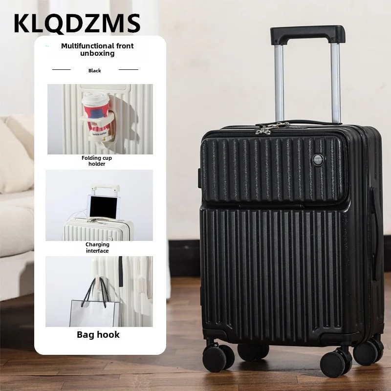 

KLQDZMS Laptop Luggage 20"22"24"26"28Inch Front Opening PC Boarding Case Men's Trolley Case USB Charging Rolling Suitcase