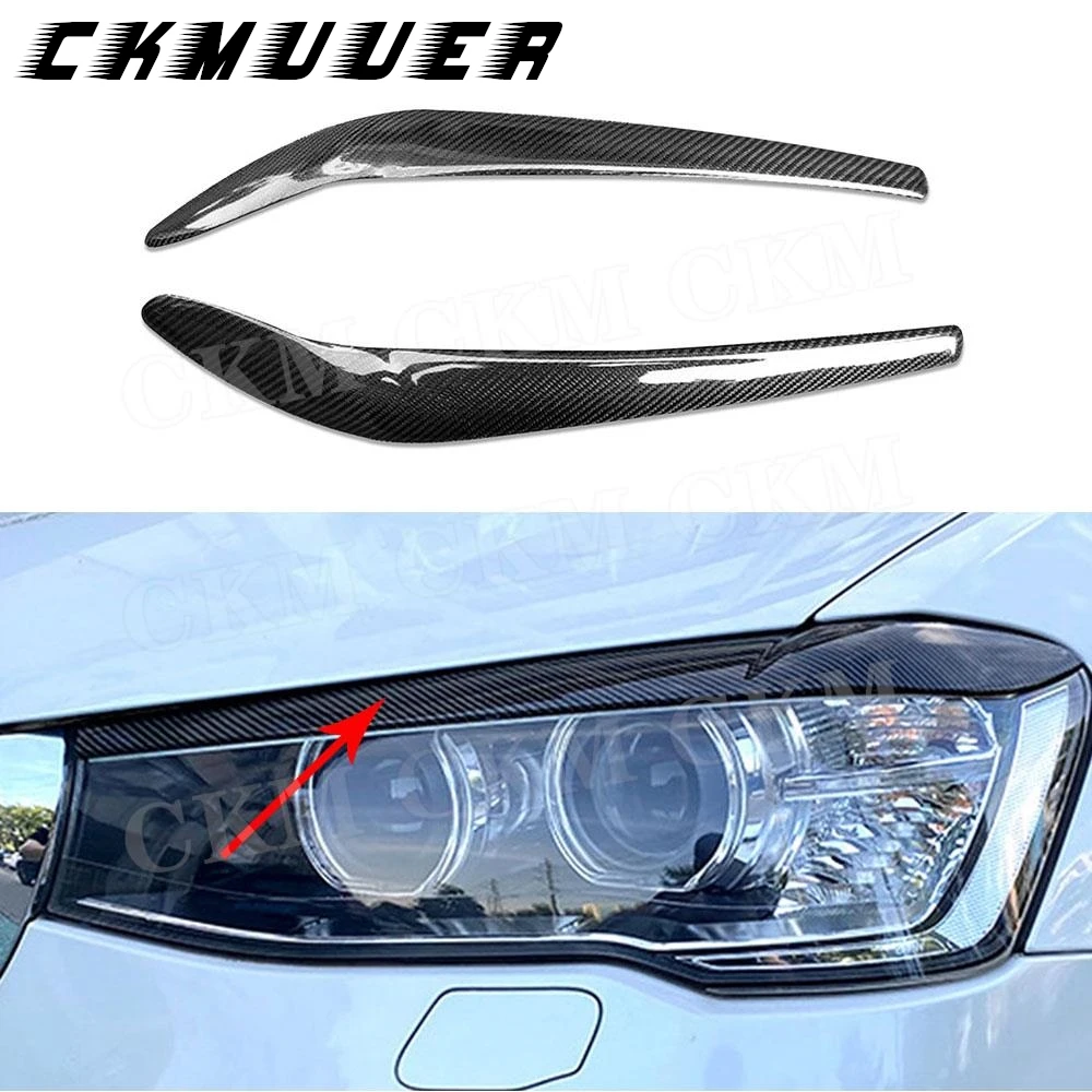 

CKMUUER Carbon Fiber Car Front Headlamp Eyebrow Sticker Headlight Eyelid Cover Trim for BMW X3 X4 F25 F26 2014 2015 2016 2017