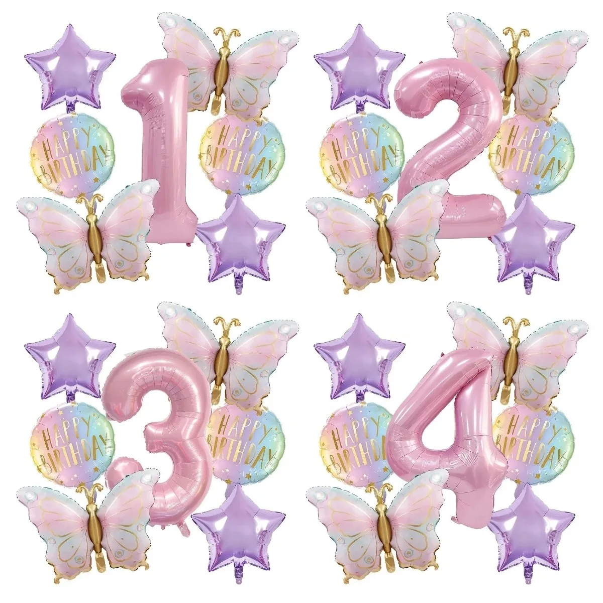 Ensemble de 7 ballons papillon et chiffres roses - Parfait pour les célébrations d'anniversaire, les fêtes, les activités scolaires, les étudiants