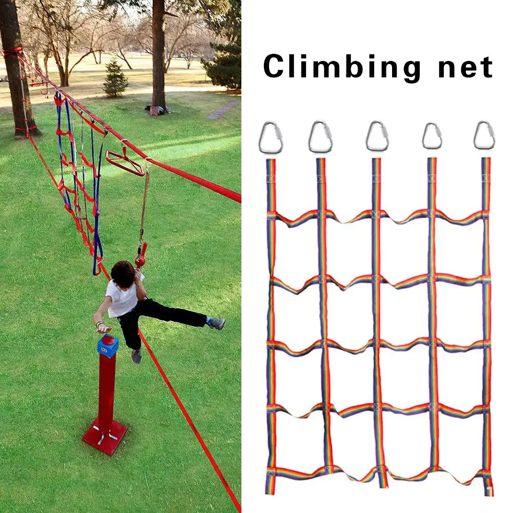 250kg Outdoor Children Climbing Net Rainbow Ribbon Net Physical Training Climbing Net Child Playground Swing Hanging Step Ladder