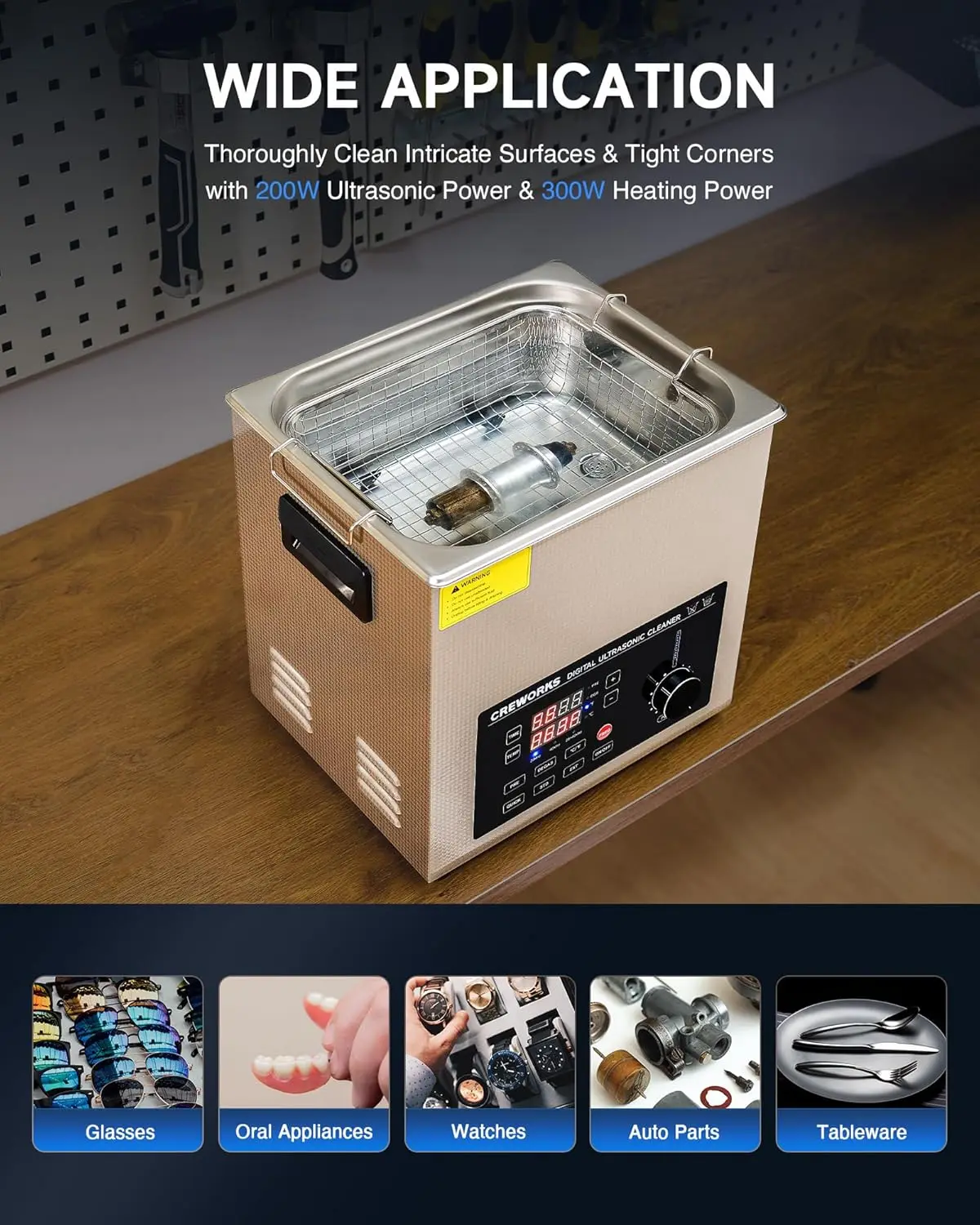 Двухчастотная цифровая ультразвуковая чистящая машина 10 л, ультразвуковой очиститель 28 и 40 кГц, 200 Вт с регулируемой мощностью, 2,6 галлона. Ультра