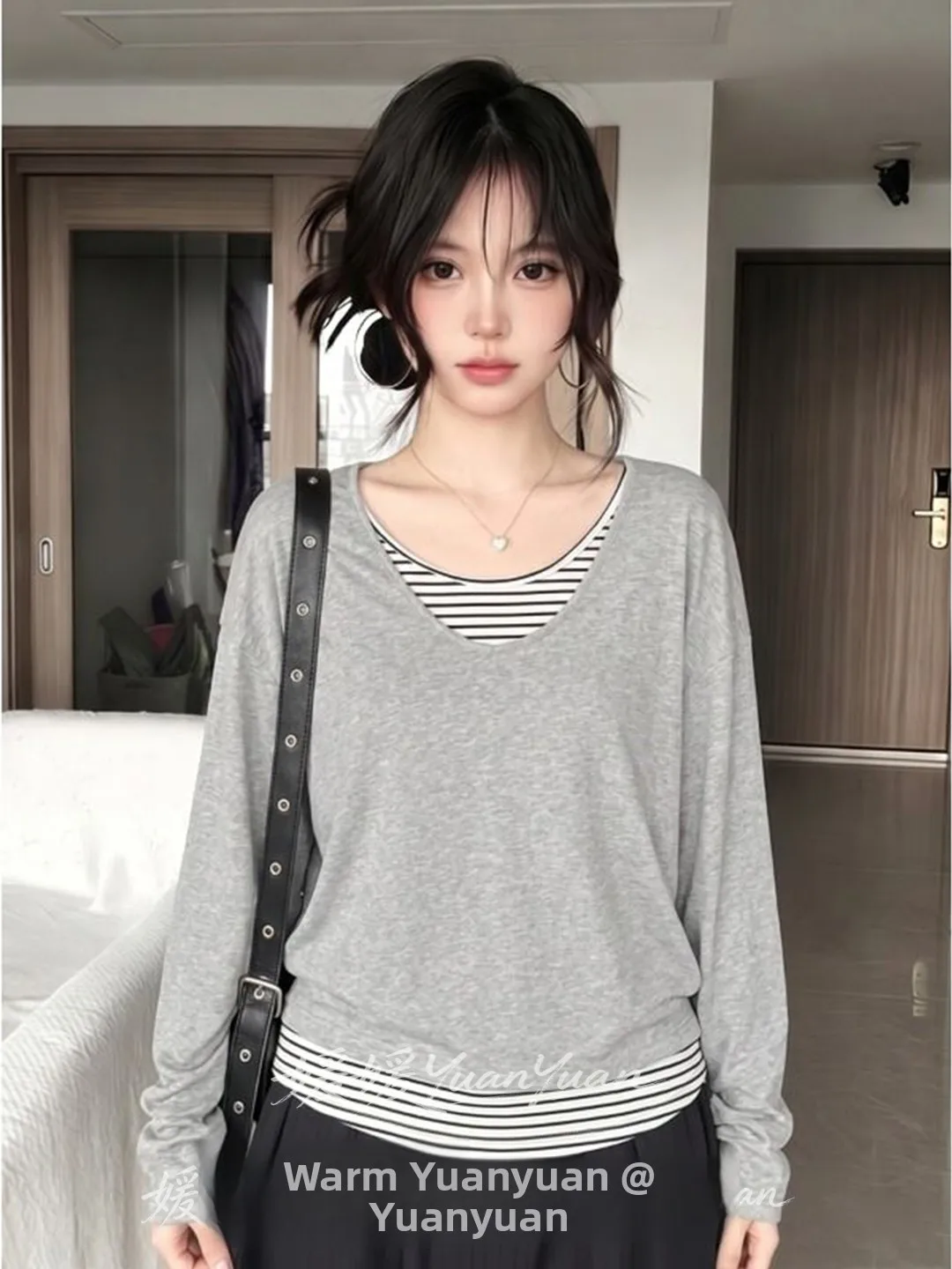 Korean Style Striped Loose Long Sleeve Knitted Top Women's Fashion Spring Autumn Casual Design Sense Trendy Single Piece