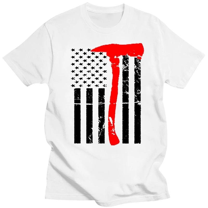 THIN RED LINE FLAG AXE SUPPORT FIREFIGHTER FIRE DEPARTMENT T-SHIRT TEE USA HERO