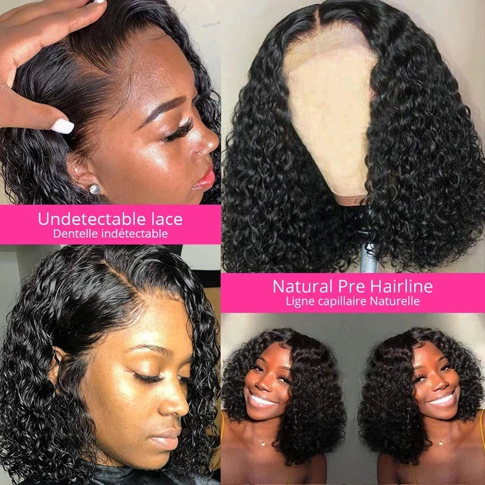 Brazilian Deep Wave Bob Wig 13x4 Lace Frontal Wig Human Hair Natural Hairline Remy Short Curly Closure Wig Preplucked Baby Hair