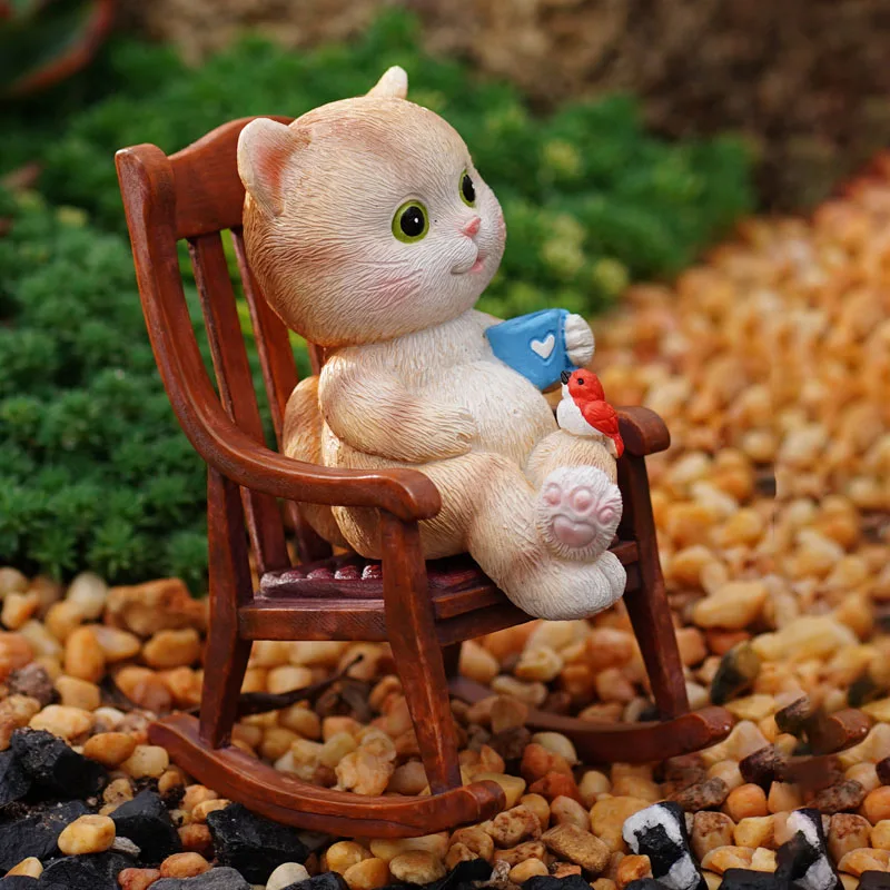 

Cute Kitten Rocking Chair Ornaments Children's Room Garden Animal Statue Furnishings Crafts Gifts Garden Decoration Accessories