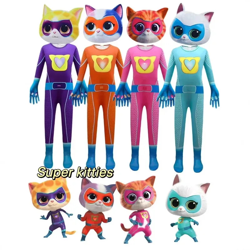 

Cartoon Character Superkitties Tights Onesie Halloween Costume Stage Show Costume Children