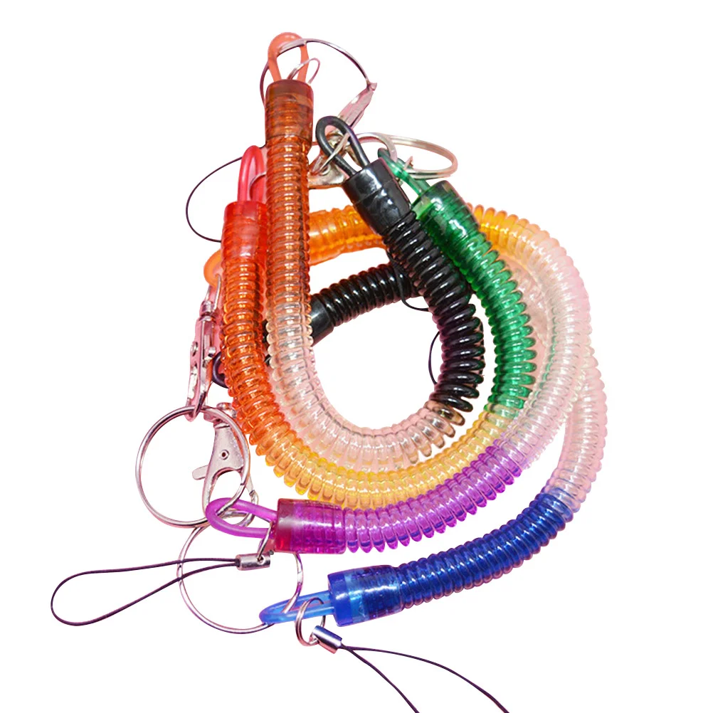 4Pcs Flexible Theftproof Spring Coil Cord Stretch Tether Safety Keychain Ring With Clip (Random Color)