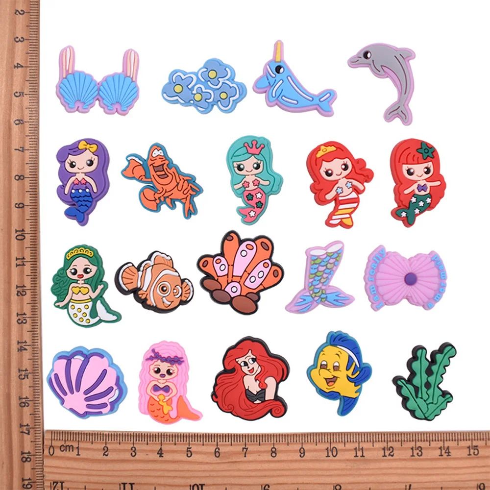 20pcs Mermaid Shoe Charms DIY Cartoon Clog Sandal Shoes Accessorie Wristband Hole Slipper Decoration Buckle Kids Parties Gifts