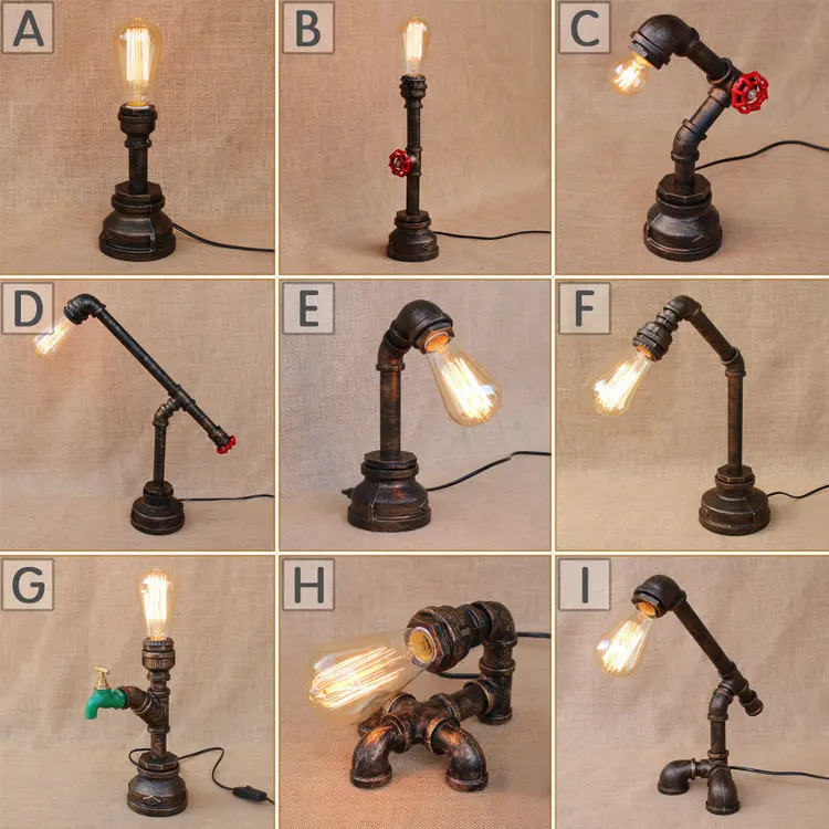 

Vintage Wrought Iron Table Lamp Industrial Creative Bar Living Room Personalized Bedroom Bedside Decoration Water Pipe Lamp Bra
