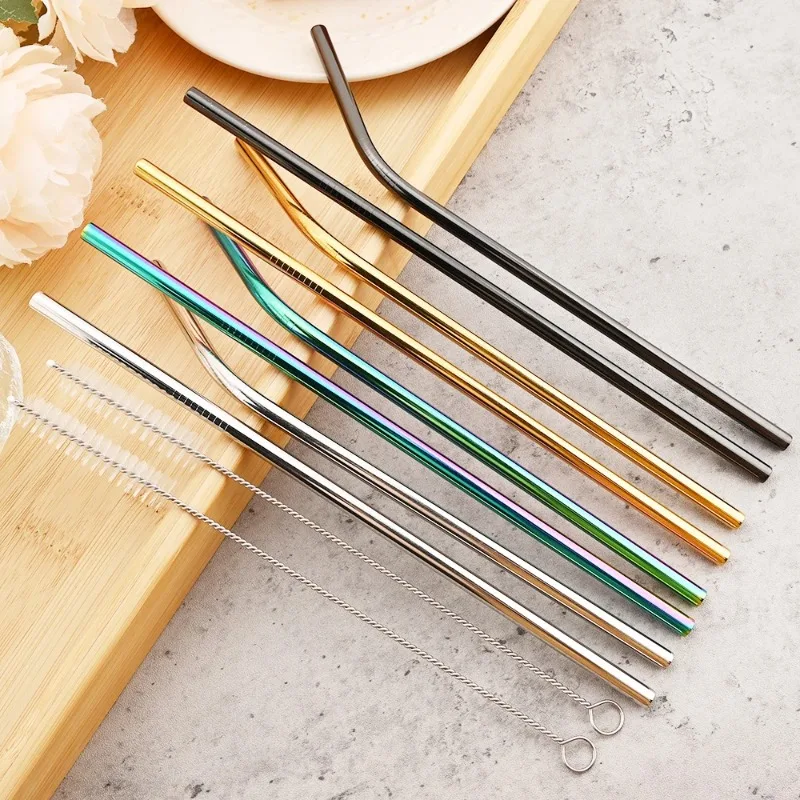 Color Metal Stainless Steel Straw Portable Set Bar Beverage Milk Tea Juice Eco Friendly Straw Kitchen Supplies