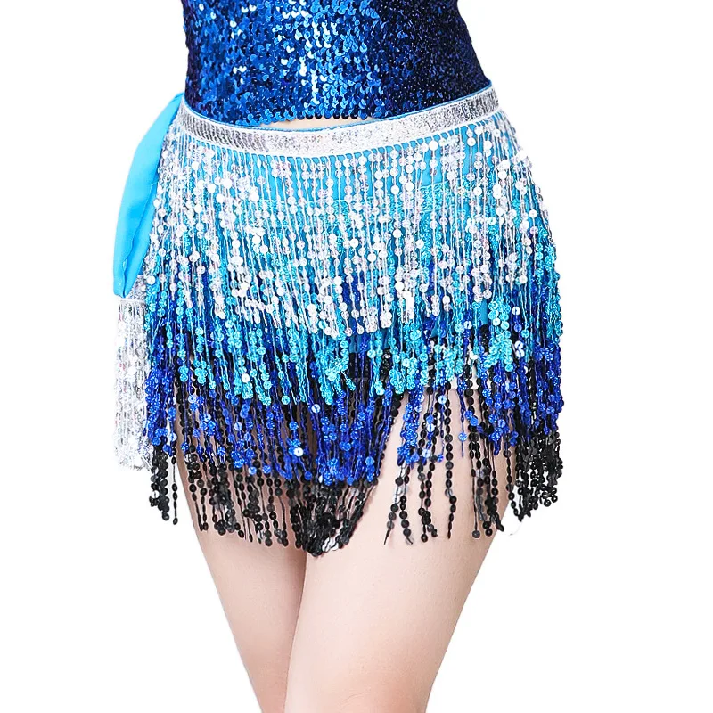 Female Sequin Tassel Hip Scarf Latin Dance Skirts Tassel Fringe Design Latin Dancing Dress Samba Tango Chacha Belly Dancewear