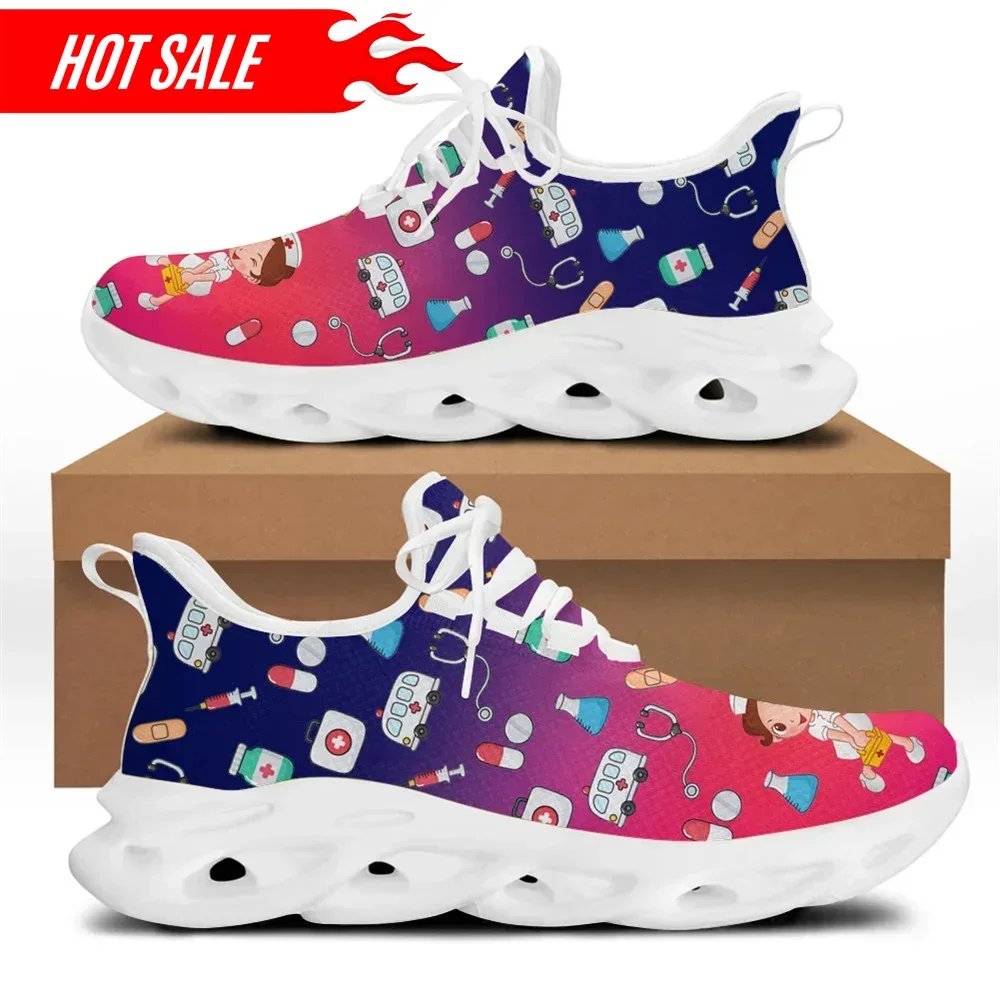Krankenschwesterschuhe mit Farbverlauf für Damen, Cartoon-Premium-Skizze, Physio-Markendesign, lässige, verschleißfeste, flache Turnschuhe 2025