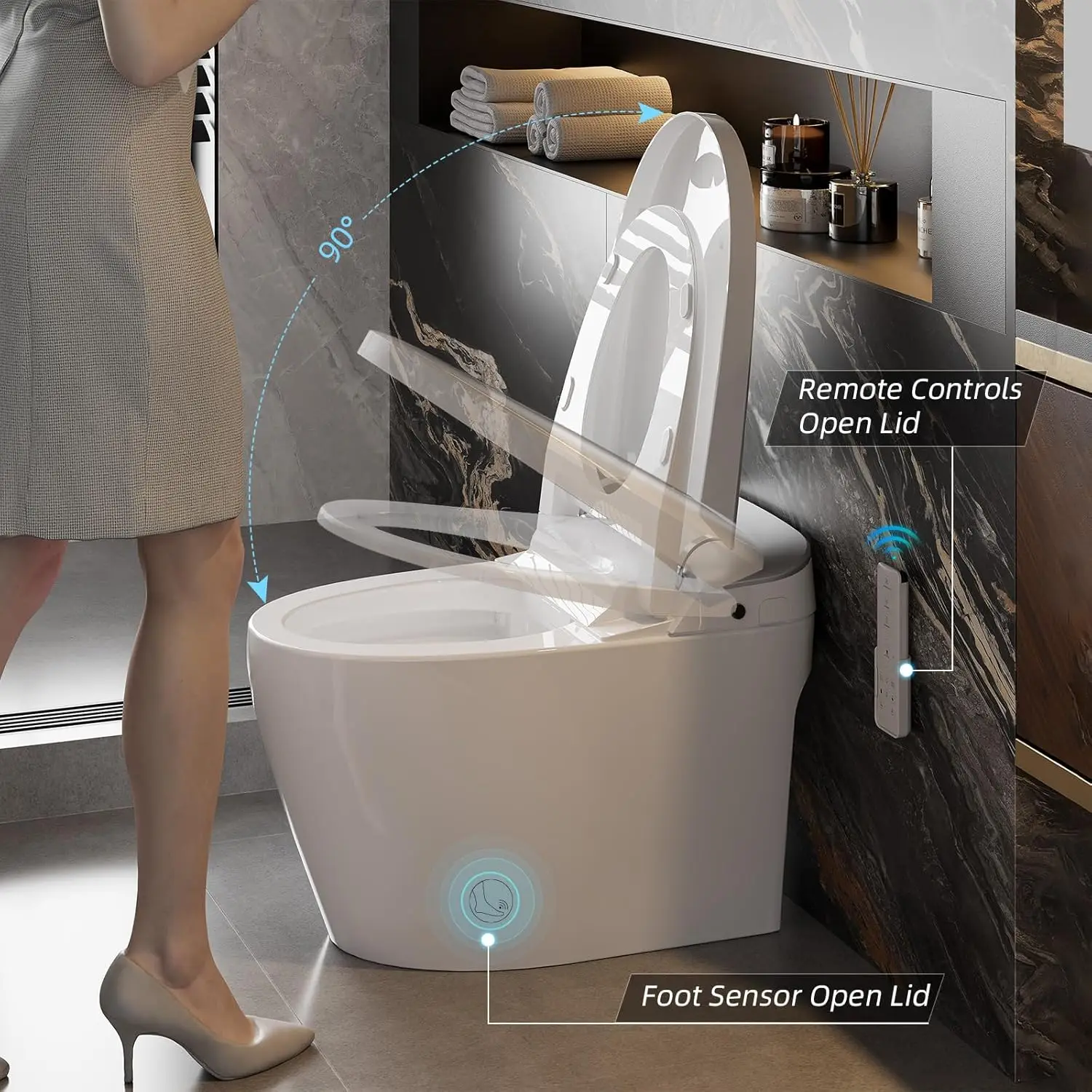 Pump-Assisted Smart Bidet Toilet Foot Sensor Control Heated Seat Warm Water Washing Air Dryer Digital Display Bathroom Fixture