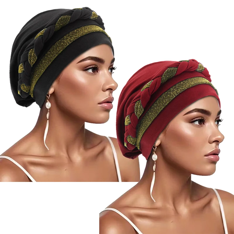 2PCS/LOT Fashion Women Turban Hijab Hats African Head Wraps Soft Elastic Muslim Hats Breathable Chemo Cap For Women Girls