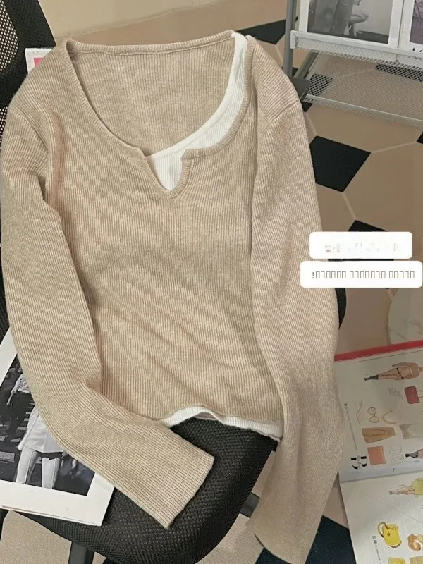 

Модный вязаный базовый свитер для женщин, новинка ранней осени 2025 года, корейская версия, с цветовыми блоками, дизайнерский свитер