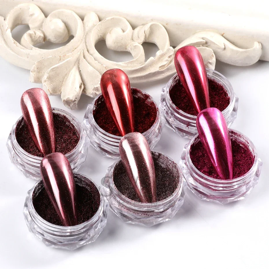 Mirror Red Chrome Nails Glitter Powder Metallic Effect Pigment New Year Style Rubbing Dust Valentine\'s Y2K Manicure Decor Flash