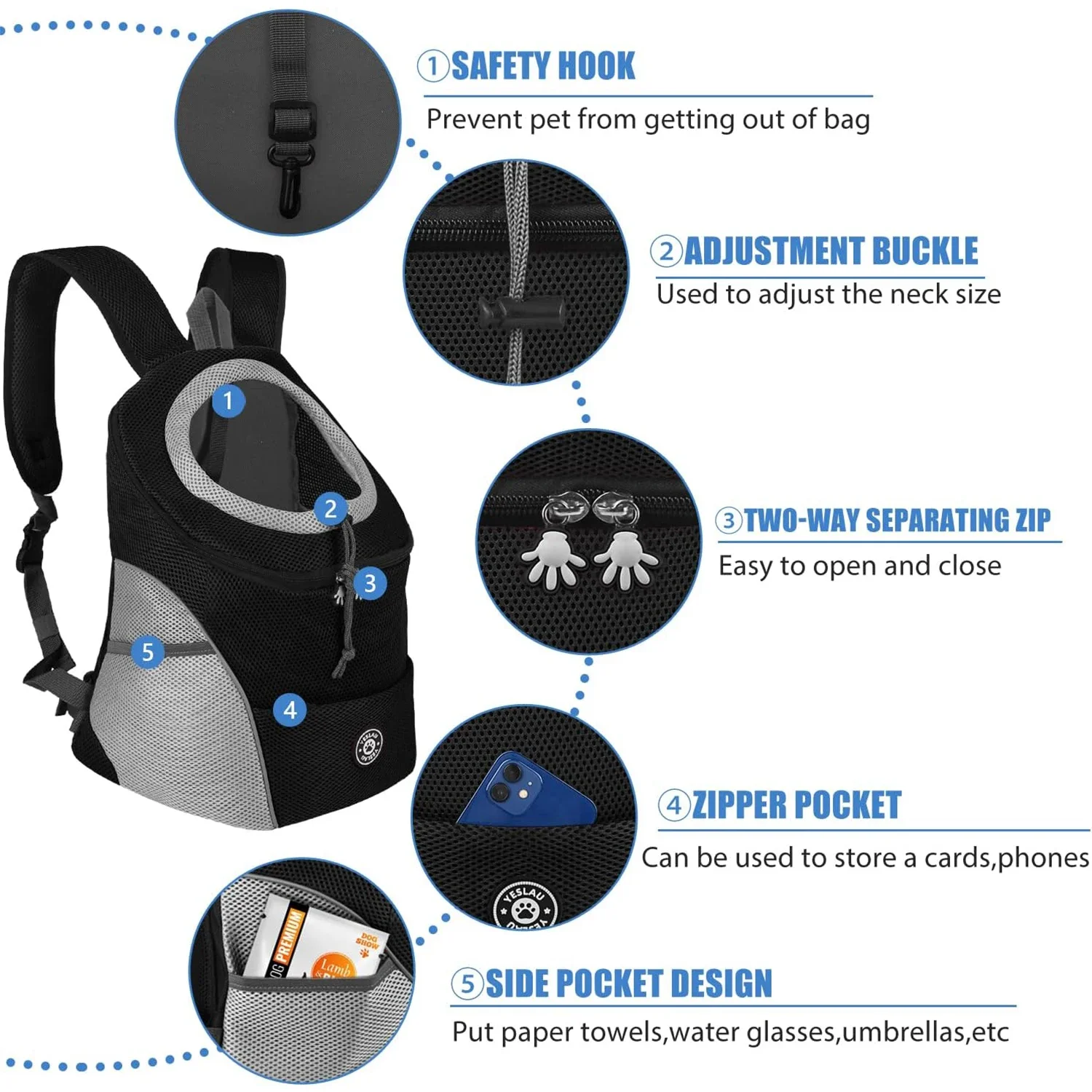 Dog Shoulder Carrier Backpacks Comfortable Doggy Front Backpack Pet Puppy Carrier Bags for Biking Hiking Camping Dog Carrier Bag