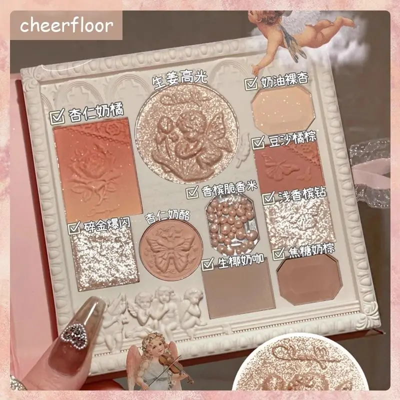 Cheerflor Angel Gallery Lipstick Natural Long-lasting Pearl Glow Matte Eyeshadow Palette Makeup Remover Lip Glaze Makeup Set