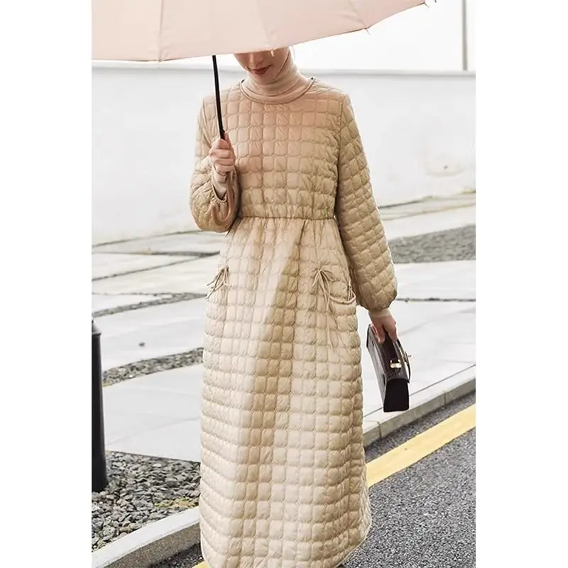 

2025 New Down Cotton Skirt Retro High End Medium Length Dress for Women