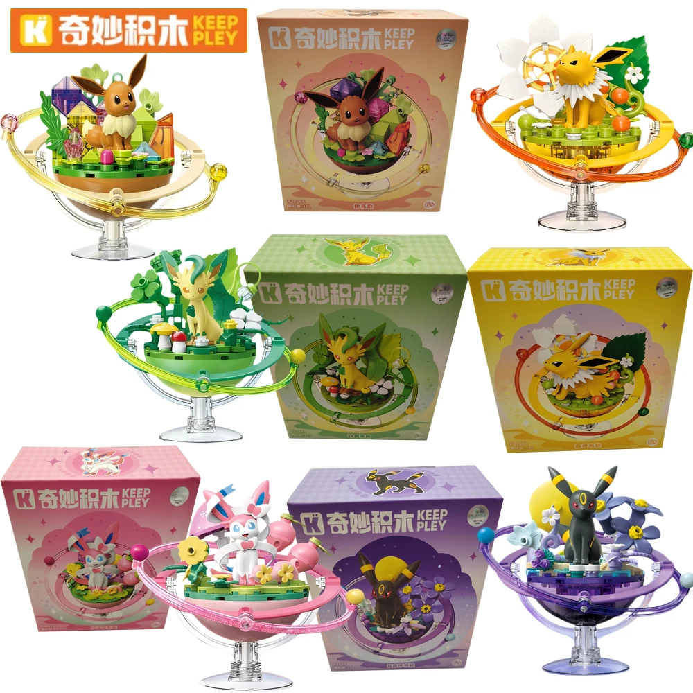 

New Original KEEPPLEY Pokemon Family Planet Series Building Blocks Cartoon Splicing Movable Desktop Decoration Model Toys Gifts