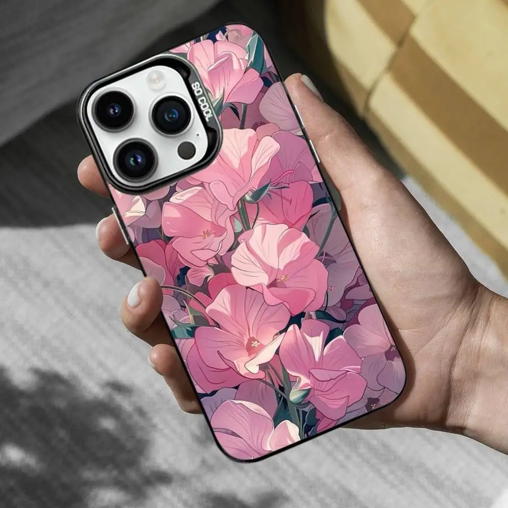 حافظة هاتف فنية مطلية بالزهور لهاتف آيفون 17,16,15,14,13,12,11,Mini,Pro,MAX,XS غطاء أسود غير لامع مقاوم للصدمات #2