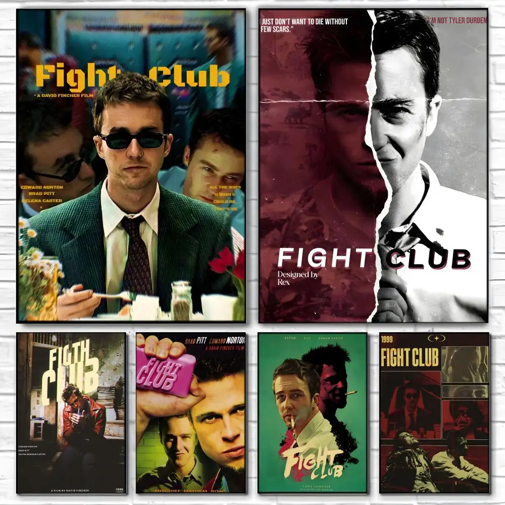 Movie F-Fight Club Poster  Self-adhesive Art Waterproof Paper Sticker Coffee House Bar Room Wall Decor