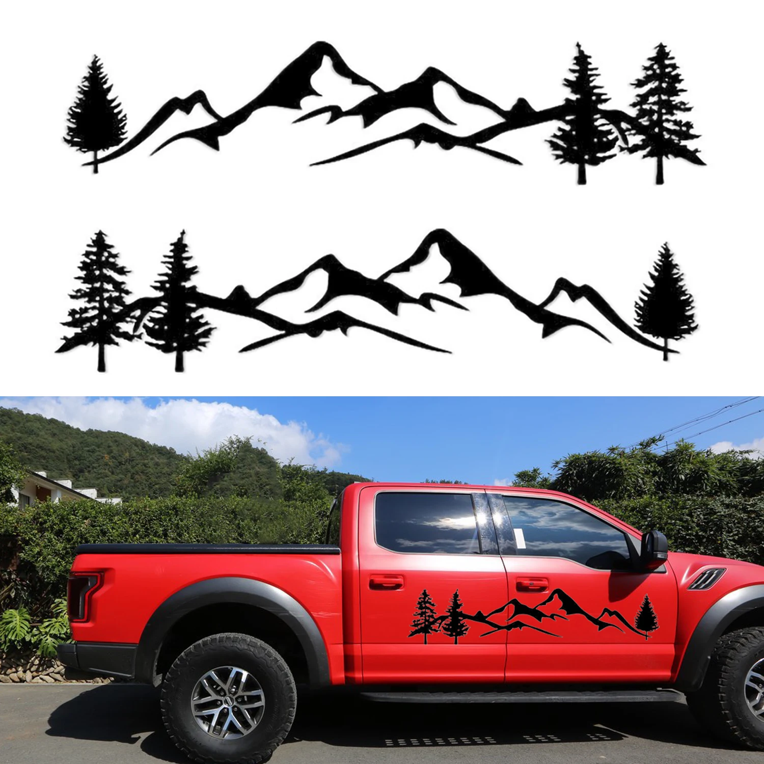 

Hot Sale 198cm RV sticker Tree Decal Mountain Scene car Sticker Forest Vinyl Graphic Kit For Camper RV Trailer Car Accessories