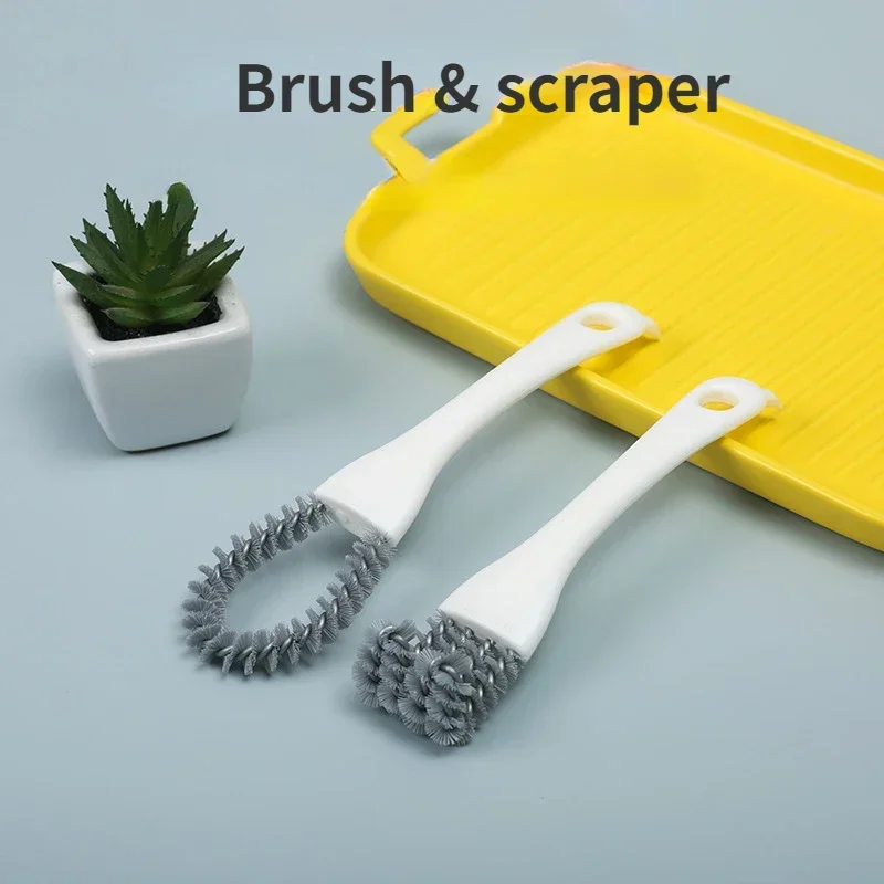 2 in 1 BBQ Oven Grid Cleaning Brush L-shaped Hooked Brush Scraper Multifunctional Grill Net Oven Baking Tray Kitchen Gadget