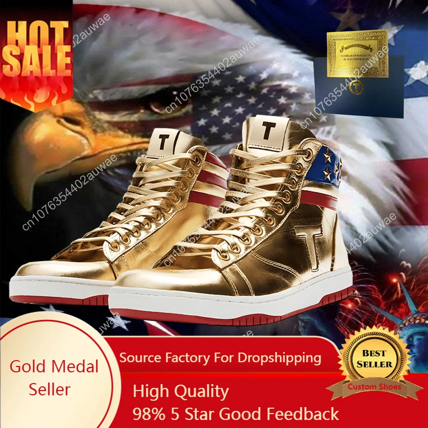 Trump NEVER SURRENDER Gold Shoes Top Quality Big Size Shiny Mirrors Mens 2024 MAGA Golden Casual Streetwear Running Sneakers