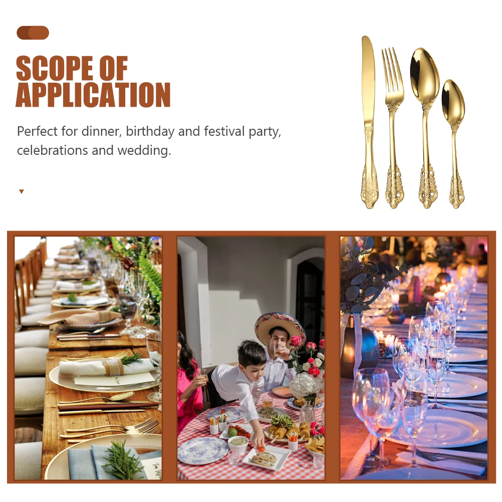 

1Set Vintage Embossed Stainless Steel Tableware Classic Modern Design Flatware for Home Party Wedding Dinner