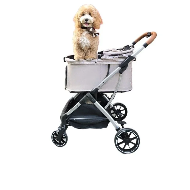 T5 medium pet cart lightweight folding dog cart cat and dog go out one-click automatic collection