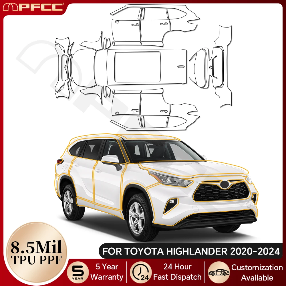 

For Toyota Highlander 2020-2024 8.5Mil TPU Paint Protection Film Pre-cut PPF Bra Car Body Anti-Scratch Clear Kit Resistant Cover
