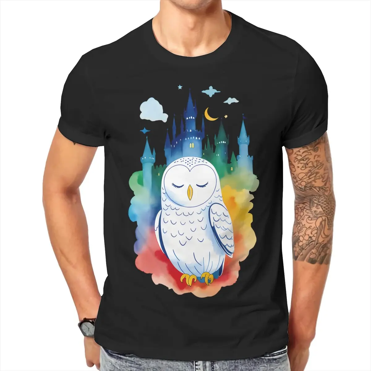 Cute Owl Crewneck TShirts Sleeper Print Men's T Shirt New Trend Tops Size S-6XL