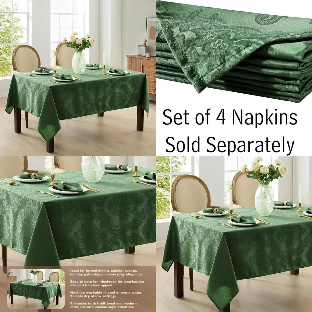 

Hunter Green 60x120 Inch Durable Damask Tablecloth - No Iron, Stain Resistant for Dining and Celebrations
