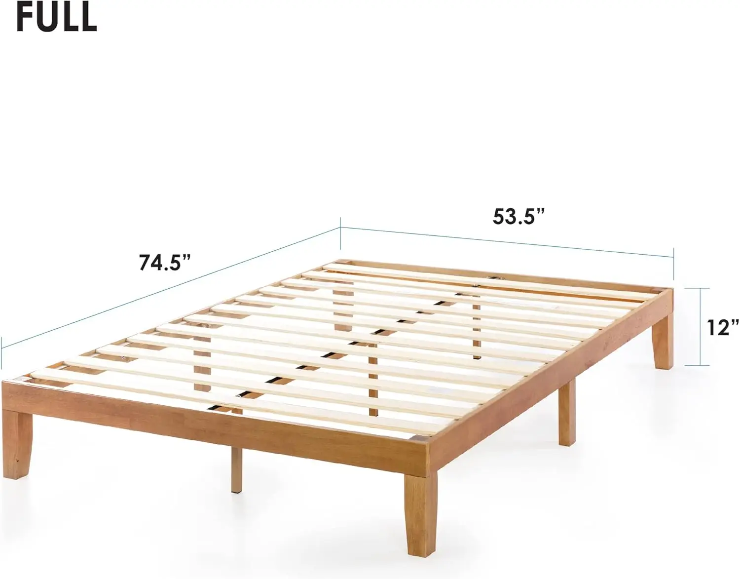 12 Inch Solid Wood Platform Bed with Wooden Slats, No Box Spring Needed, Easy Assembly, Full, Natural Pine