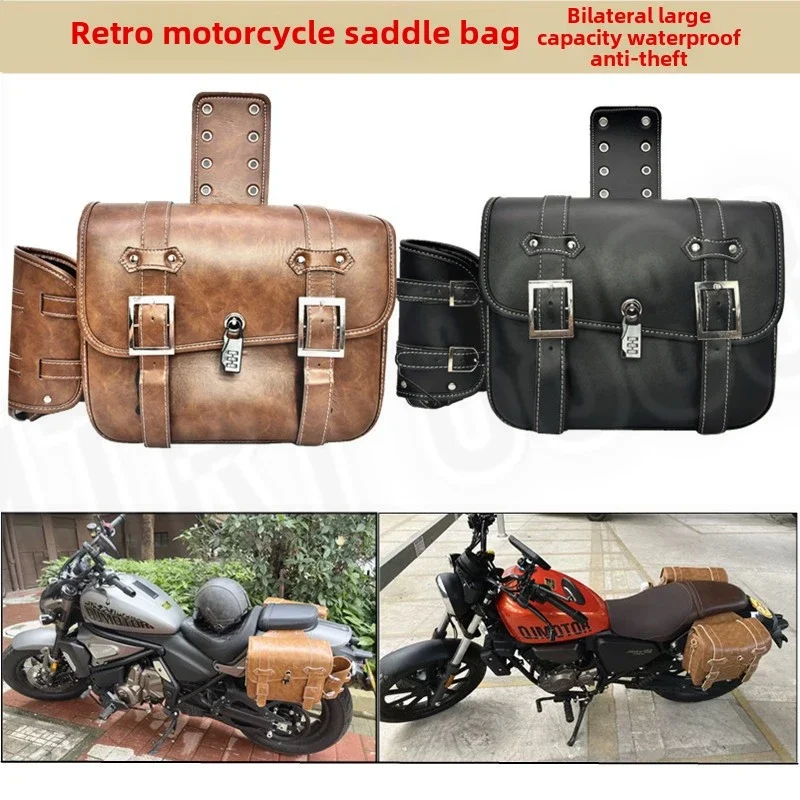 Retro Fashion Motorcycle Saddle Bags Pouch Storage Case Side Luggage Tank Suitcase Waterproof PU Leather Motorbike Accessories