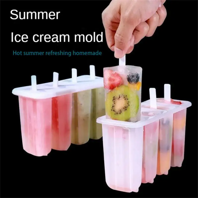 Ice Cream Molds 4 Popsicle Molds Set Popsicle Ice Tray DIY Ice Cream Reusable with Stick Cover ice mold Kitchen Accessories