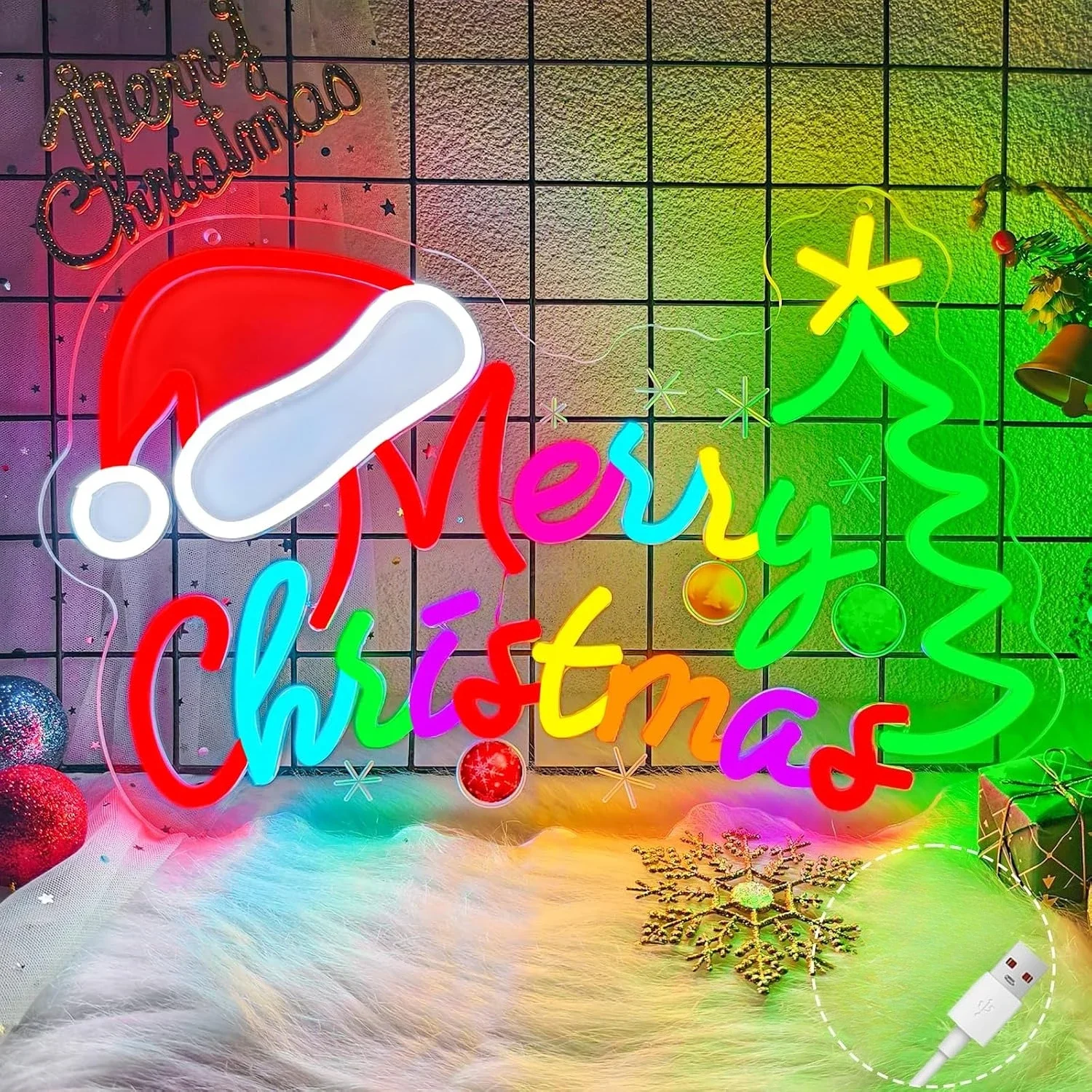 Merry Christmas LED Neon Sign USB Powered Neon Light Wall Hanging Lamp for Xmas Party Bedroom Window Home Wall Decor Gift