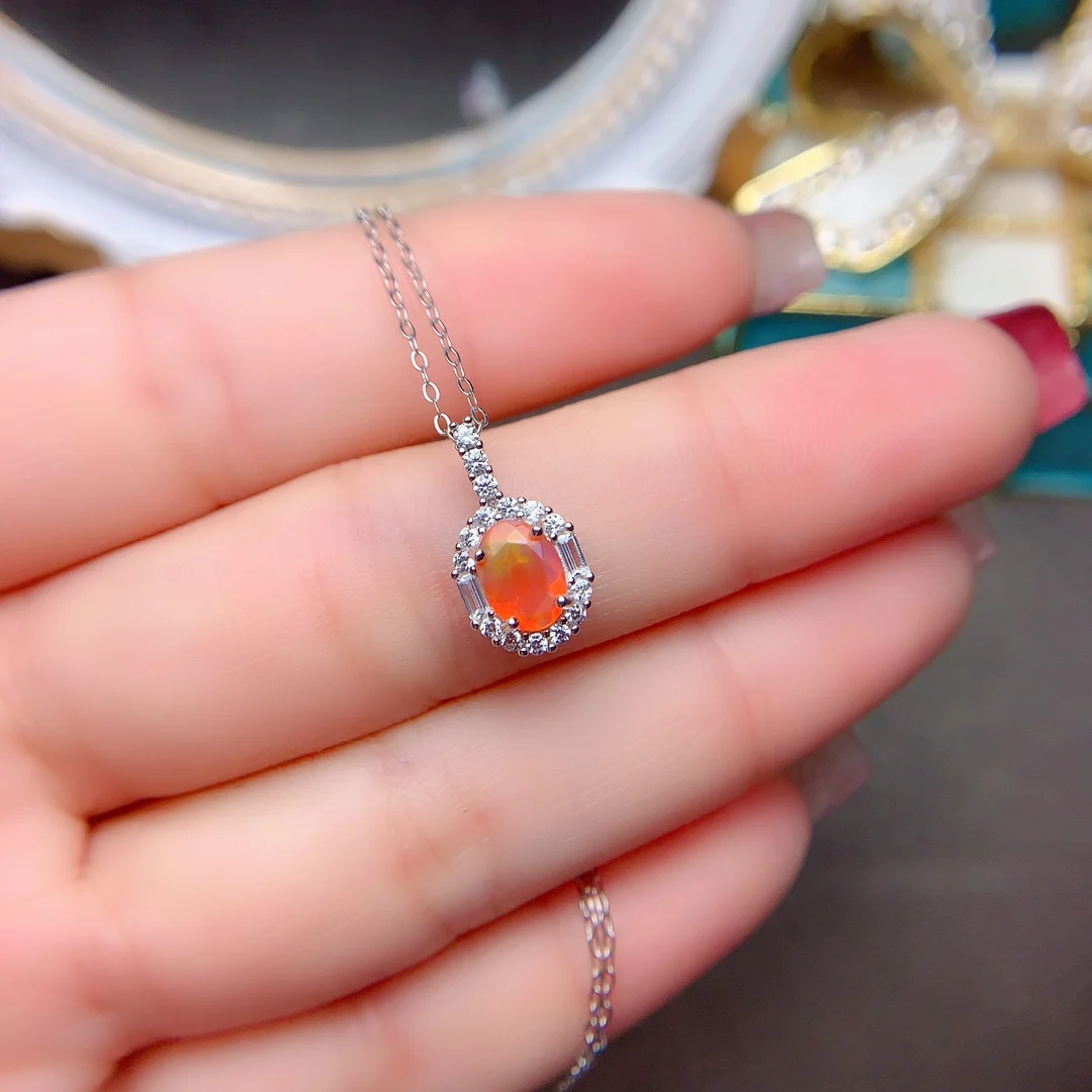 925 Sterling Silver Ladies Fire opal Gemstone Free Shipping Pendant Ladies Christmas Gemstone Necklace Luxury Free Shipping