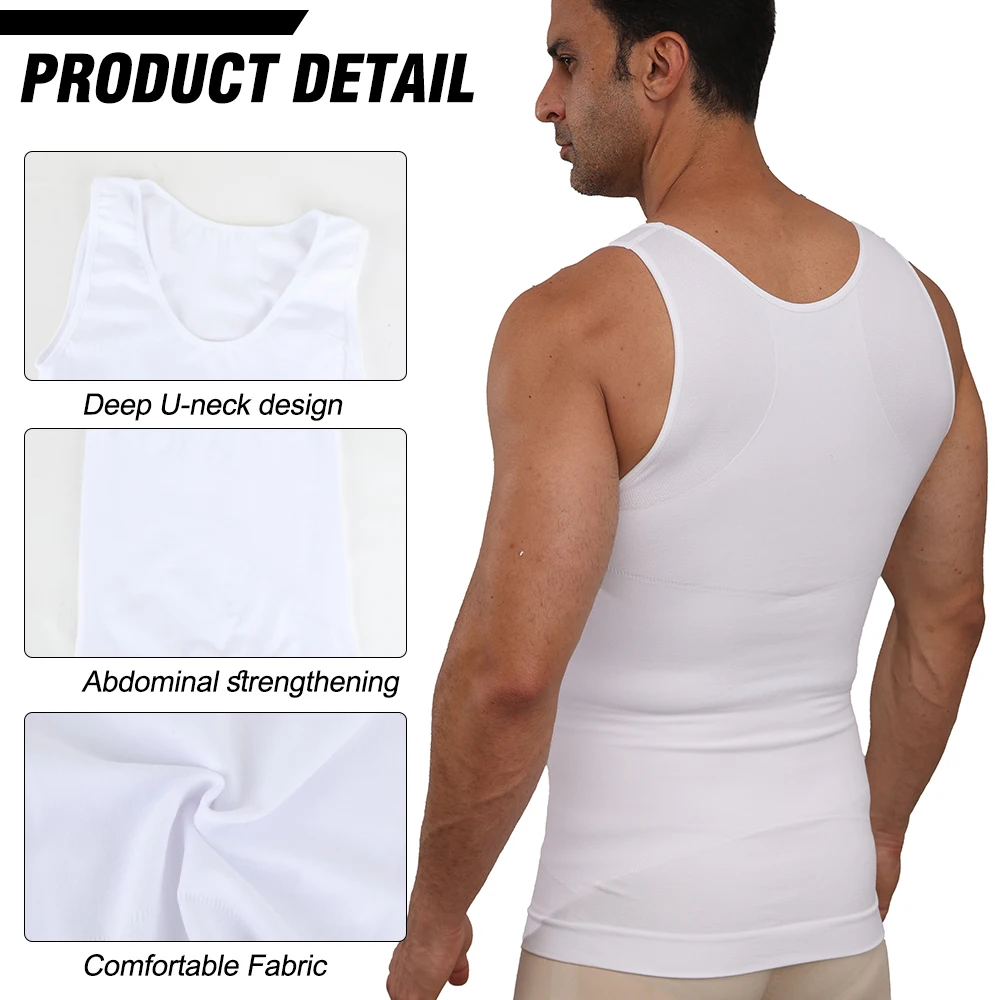 Men's Compression Vest Fitness Tummy Control Shaper Top Slim Fit Deep U Round Neck Breathable Underwear Weight Loss Shapewear