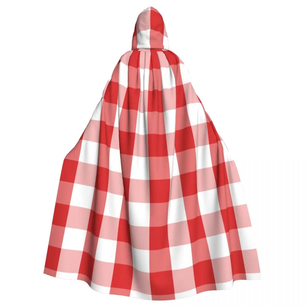 Adult Red And White Checkered Pattern Cloak Cape Hooded Medieval Costume Witch Wicca Vampire Halloween Costume Dress Coat