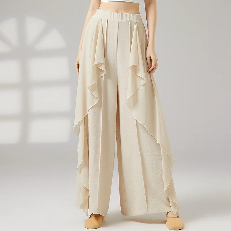 中国の民族舞踊古典舞踊キュロット女性ルーズワイドレッグパンツ菌類レース妖精ボディ韻ダンスウェアパンツ