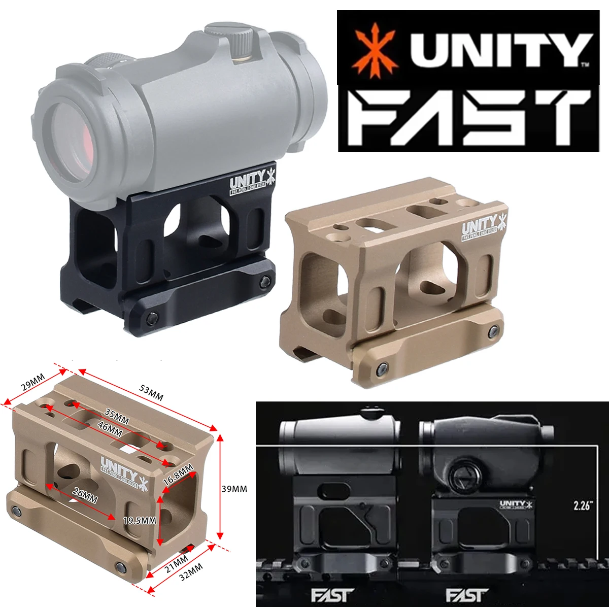 Neue UNITY Fast Riser Halterung 1,54" 1,93" 2,26" Höhe Zielfernrohr QD-Halterung für Red Dot Sight Reflexvisier Universelle Halterung passend für 20mm – Detail 6