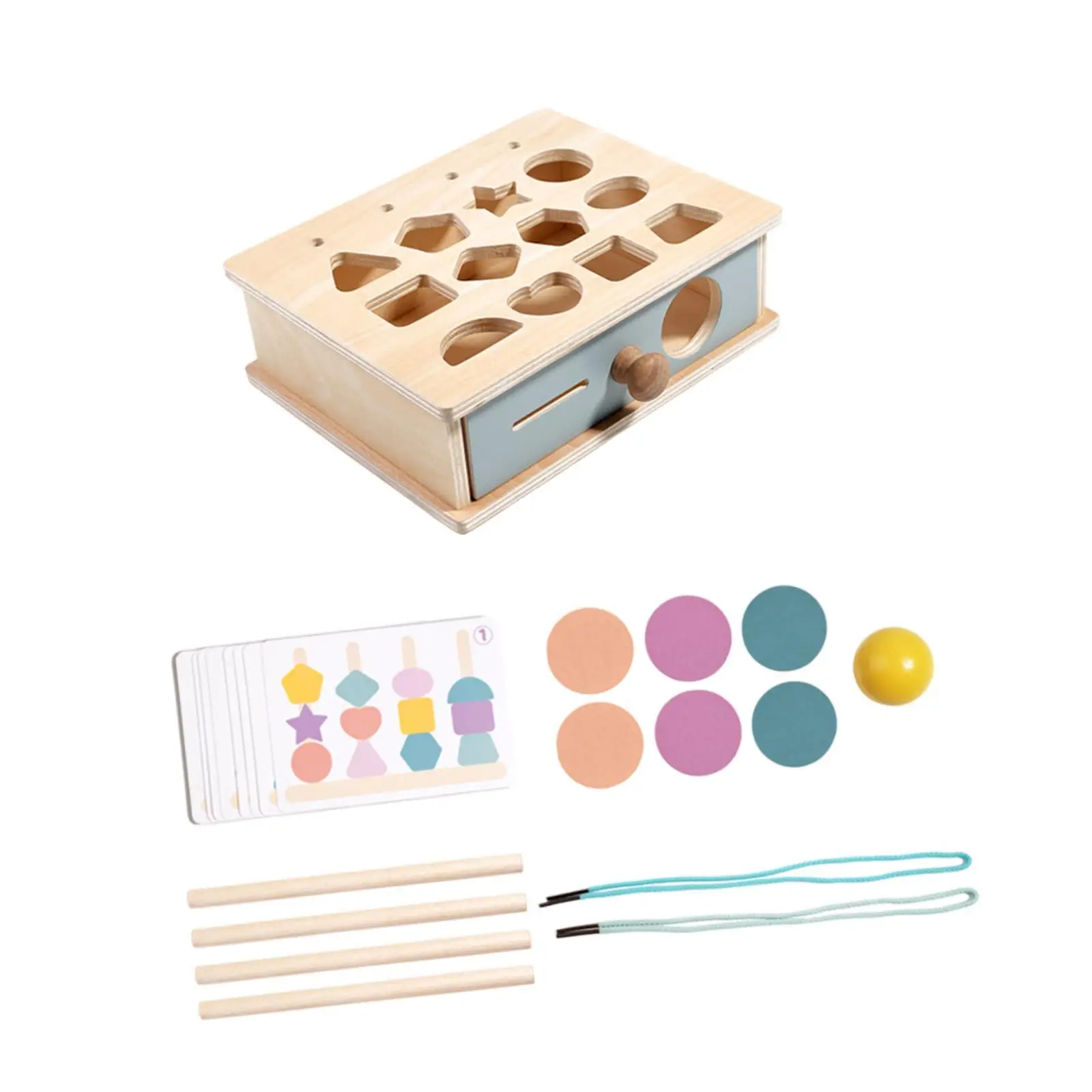 Wooden Beads Sequencing Toy Lacing Beads Matching Shape Colors Early Educational Beaded Toy for Kids Boys Girls Birthday Gift