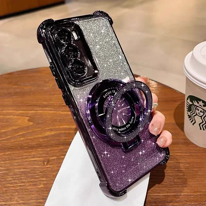 Glitter Magsafe Magnetic Ring Stand Case for Samsung Galaxy S24 S23 S25 Ultra A56 A36 A55 A35 A25 A15 A05S A54 A53 A52 Cover