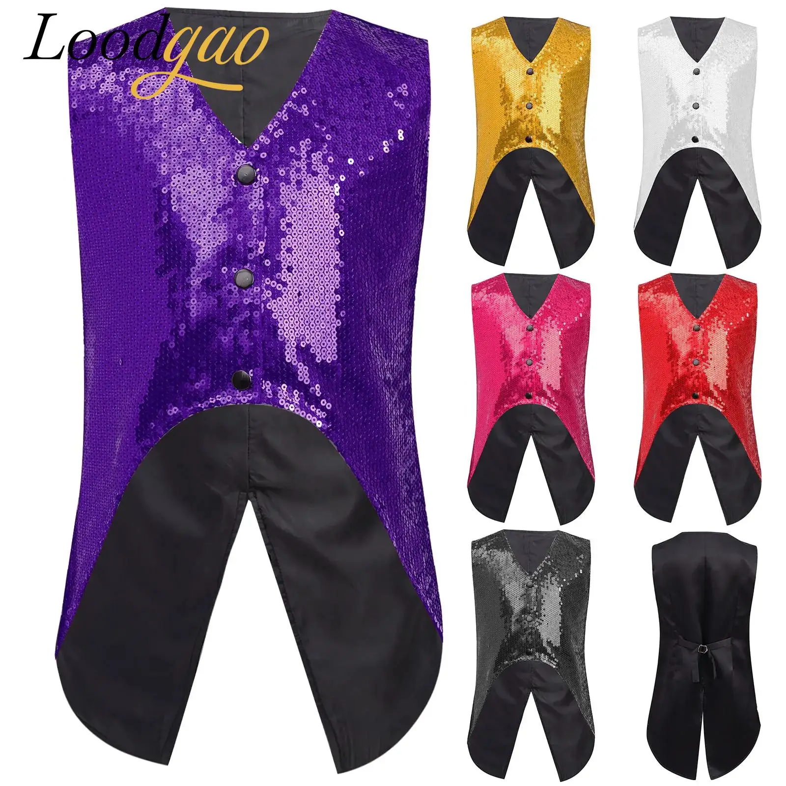 Gilet per bambini con paillettes scintillanti Costume da ballo jazz Gilet hip-hop Gilet senza maniche Festival musicale Performance sul palco Dancewear